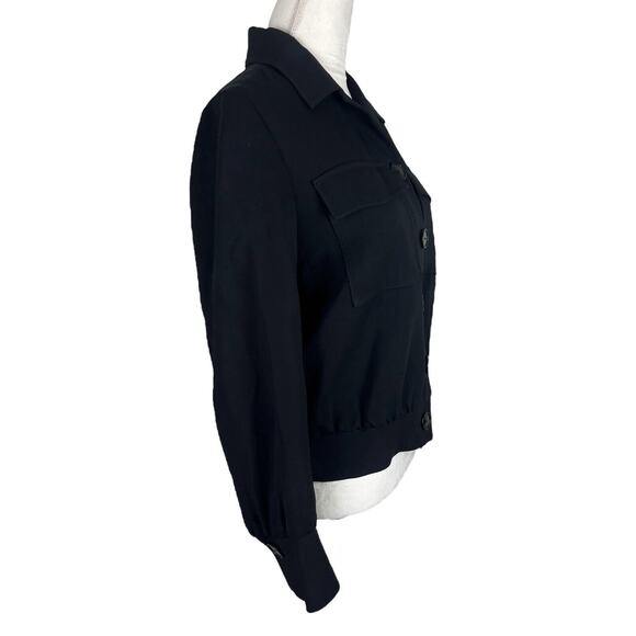 Massimo Dutti Black Blouson Bomber Jacket Front Button Collared Women's Size 8 - Picture 4 of 8